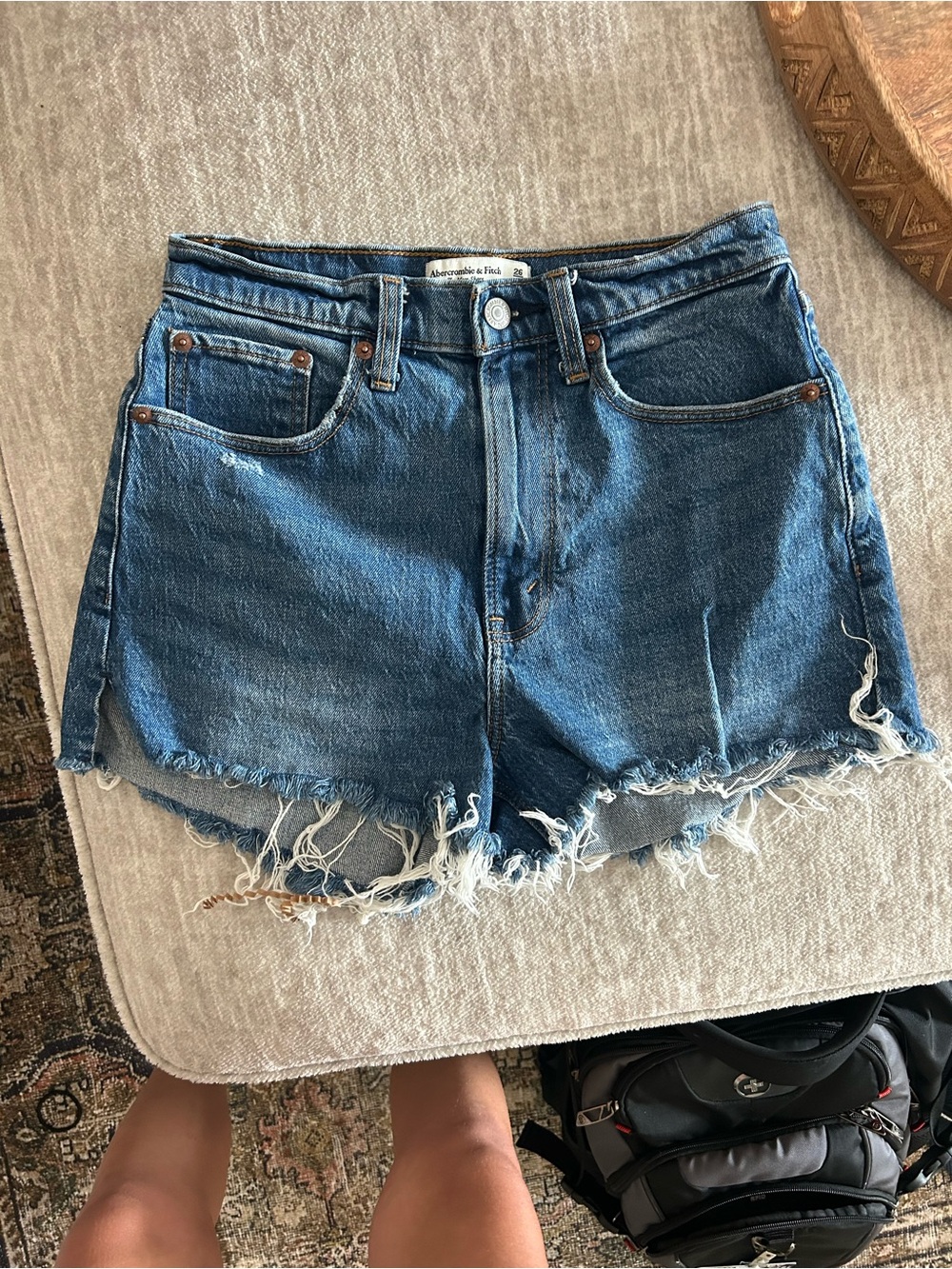 Abercrombie & Fitch Medium Blue High-Rise Mom Shorts